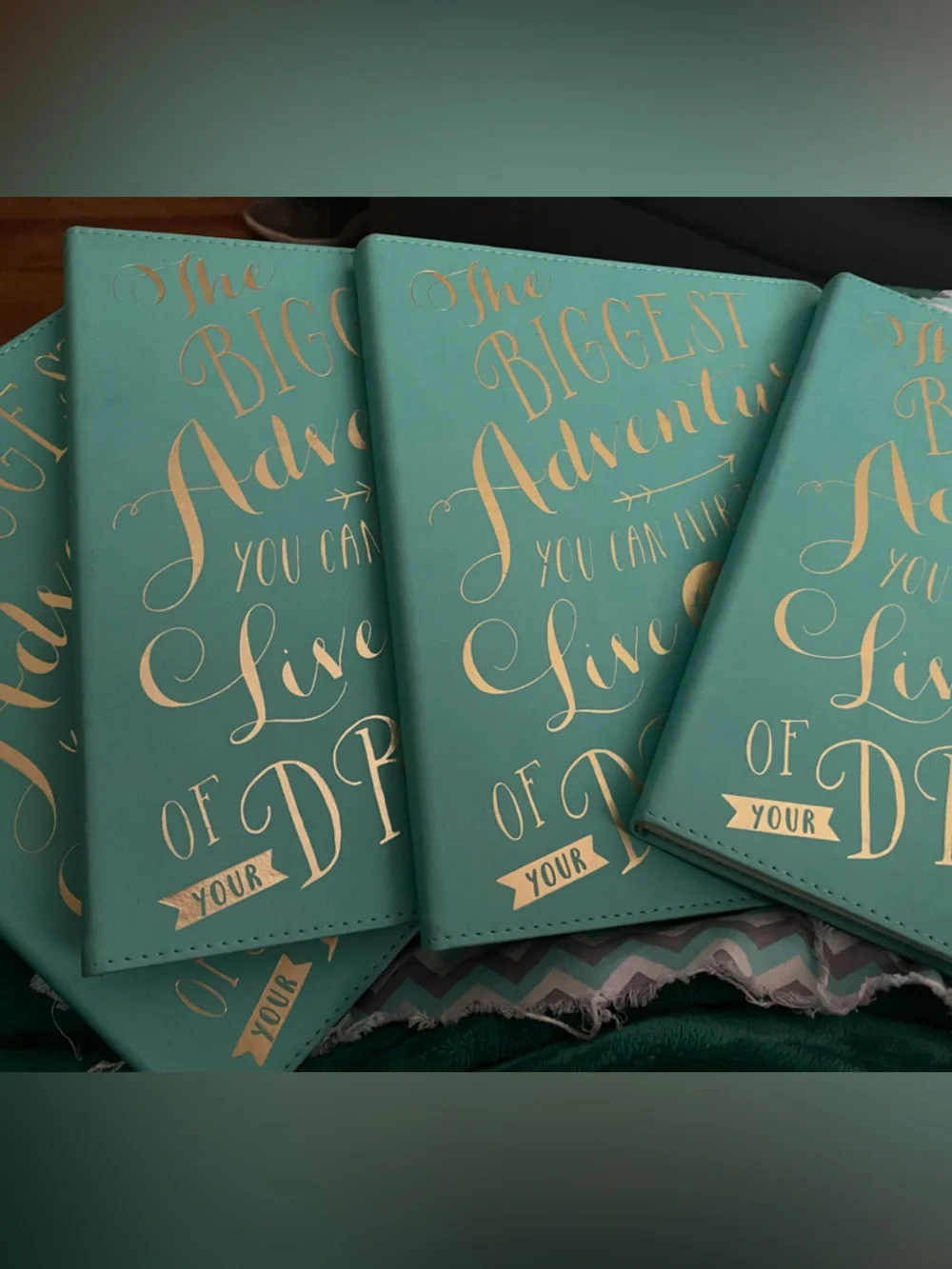 Set of 4: Teal Gold Script Hardcover Journals